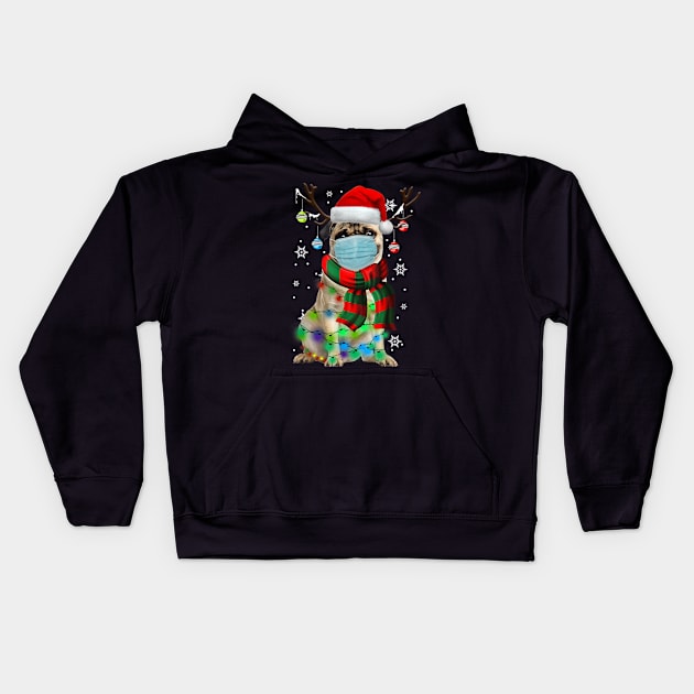 Pug Dog Reindeer With Face Mask Christmas Lights Pajama Kids Hoodie by WoowyStore